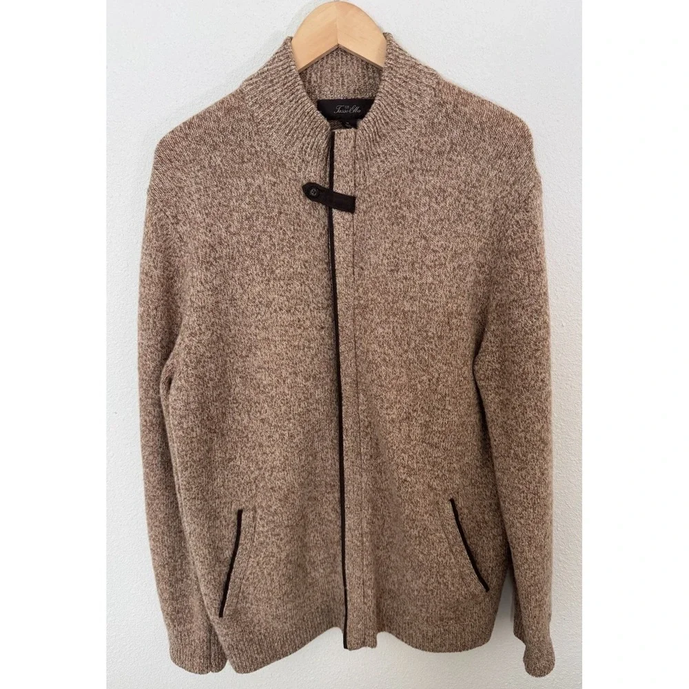 Tasso Elba Men's‎ Lambswool Brown Zip Front Sweater Cardigan Size Medium